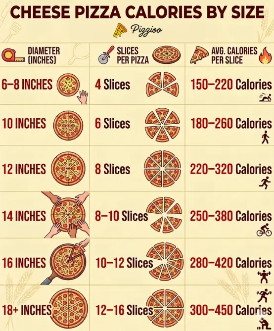 cheese pizza calories by size