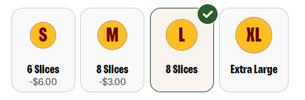 papa johns the works pizza sizes